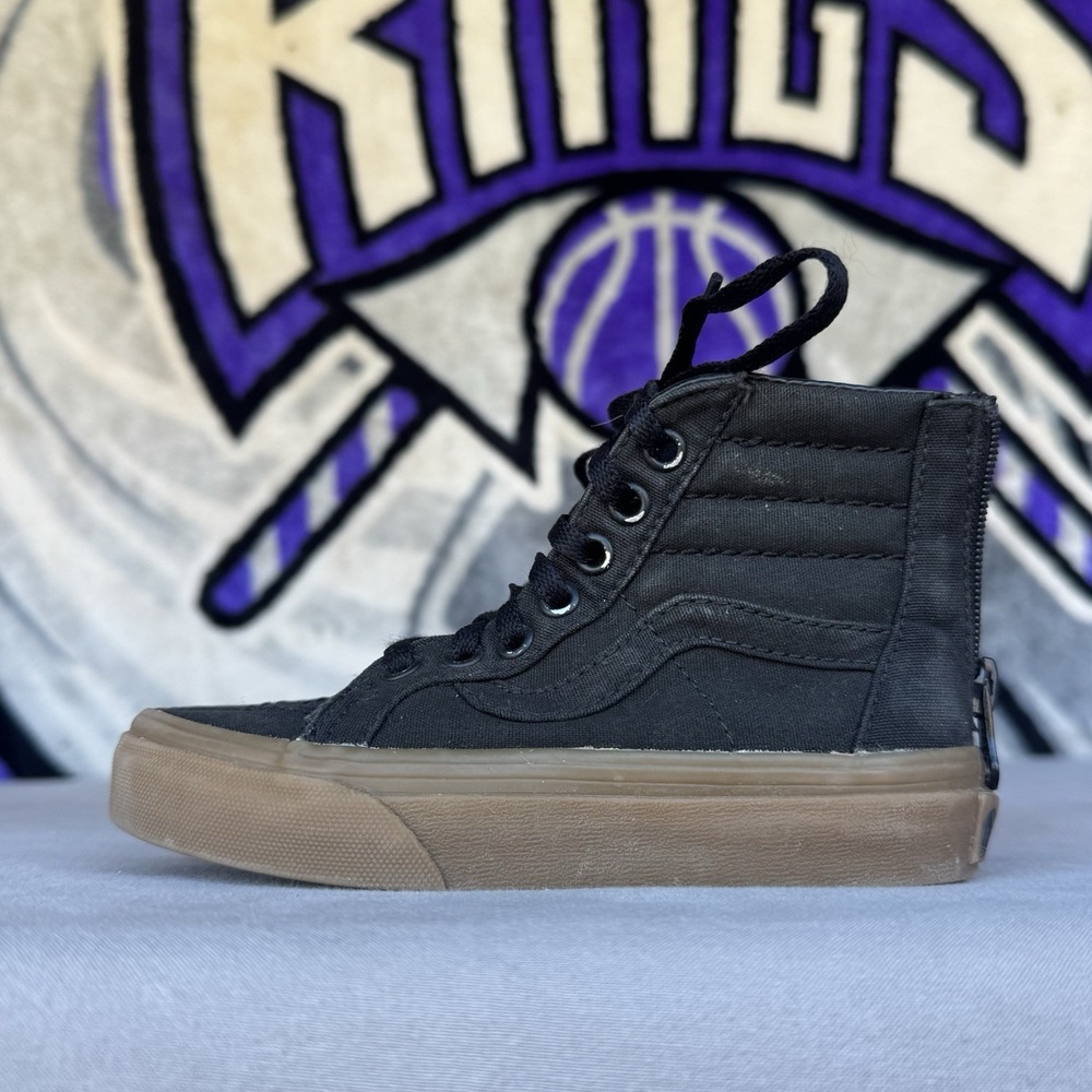 Size 10.5c - Vans  SK8 Hi-Reissue Black/Gum Canvas Hi Top Sneakers Kids